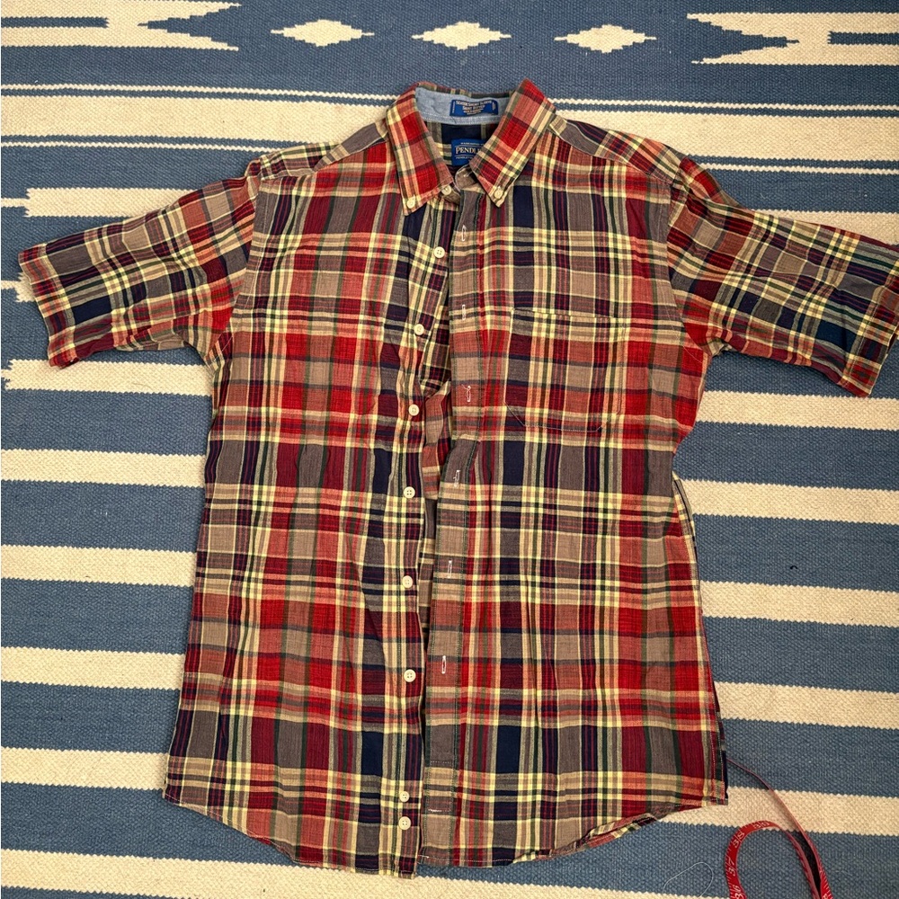 Pendleton seaside men’s madras plaid short sleeve button down shirt - M